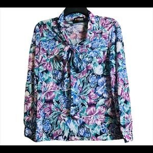 Vintage Colorful Russ Blouse with Tie Collar